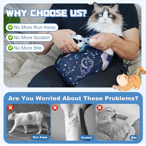 Image of Supet Cat Grooming Wrap for Cutting Nails, 2026 Self-Adherent Cat Wrap, Anti-Escape Calming Cat Swaddle Wrap for Medicine, Nail Clipping, Teeth Brushing, Ear Cleaning (Space, L)