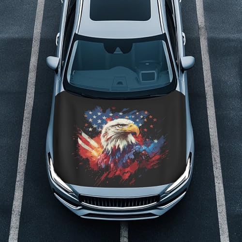 Image of Car Hood Cover, Bald Eagle Theme Car Hood Protector Auto Patriotic Decorations Waterproof Auto Hood Wrap Blankets Universal Automotive Exterior Accessories