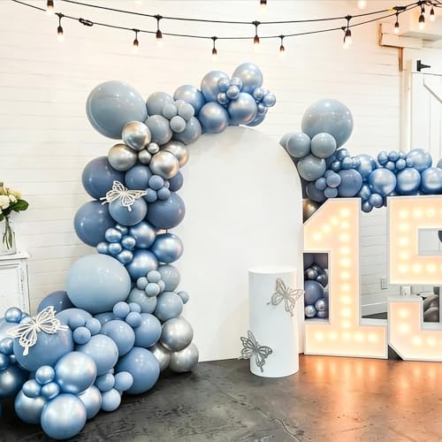 Image of Lukiituke Dusty Blue Balloons, 60Pcs Blue and White Balloons | 12in Latex Balloon for Birthday Wedding Bridal Showerl Decorations