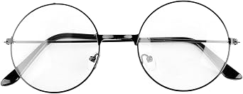 Retro Round Glasses Clear Lens, Vintage Metal Frame Eyewear for Men & Women, Unisex Cosplay & Costume Accessories, Classic Geek Glasses for Dress UpBlack