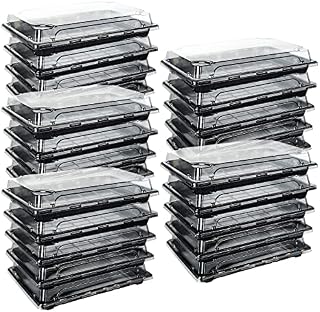 JMIATRY 25 Pcs Reusable Small Plastic Buffets Catering Trays with Lids, 261mmx190mm Sweet Treat and Sandwich Platter Trays, Black Pattern Base Food Containers for Party Food and Buffets