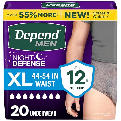 Depend Night Defense Adult Diapers Incontinence Underwear for Men Disposable Overnight Extra-Large Grey 20 Count Packaging May Vary