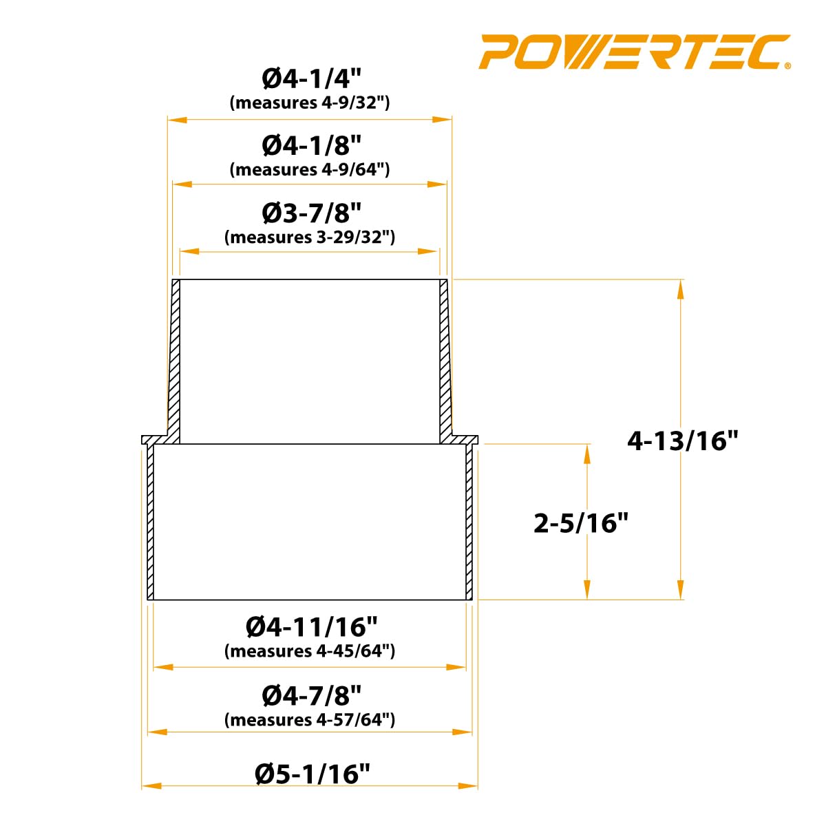 POWERTEC 12,7 cm x 3 m Staubsammelschlauch mit 5 Edelstahl-Klemmen und 12,7 cm bis 10,2 cm Reduzierstück für Holzbearbeitung, Holzladen-Staubsammelsystem, Laubsauger, Rasenmäher, Frettchen und kleine