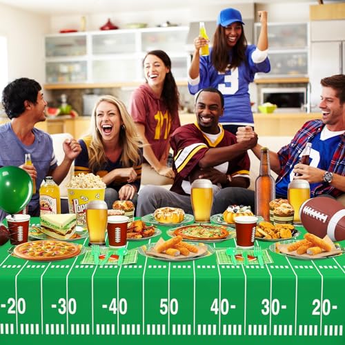 Image of WNINK 4 Pack Football Tablecloths Party Decorations, Plastic Table Cover for Football Themed Birthday Party Football Games Decorations - 54 X 108 Inch