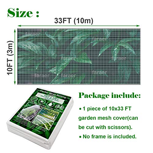 Garden Netting, Plant Covers 10x33 Ft Ultra Fine Mesh Protection Netting for Vegetable Plants Fruits Flowers Crops Greenhouse Row Cover Raised Bed Barrier Screen Birds Animals Protection Net Cover
