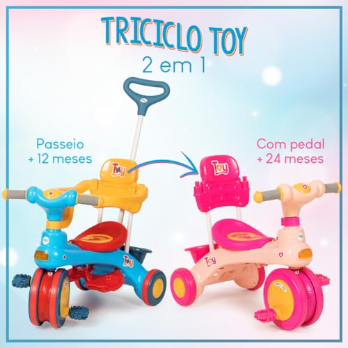 Triciclo Infantil Toy Empurrador Com Guia Até 30kg Azul Urban Baby
