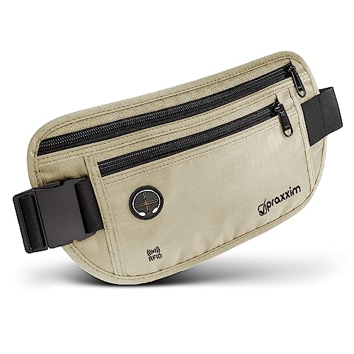praxxim Il marsupio da viaggio – Antifurto con protezione RFID – Marsupio extra piatto portatile sotto i vestiti – Marsupio – Marsupio da viaggio – Cintura per denaro per uomo e donna, beige., s