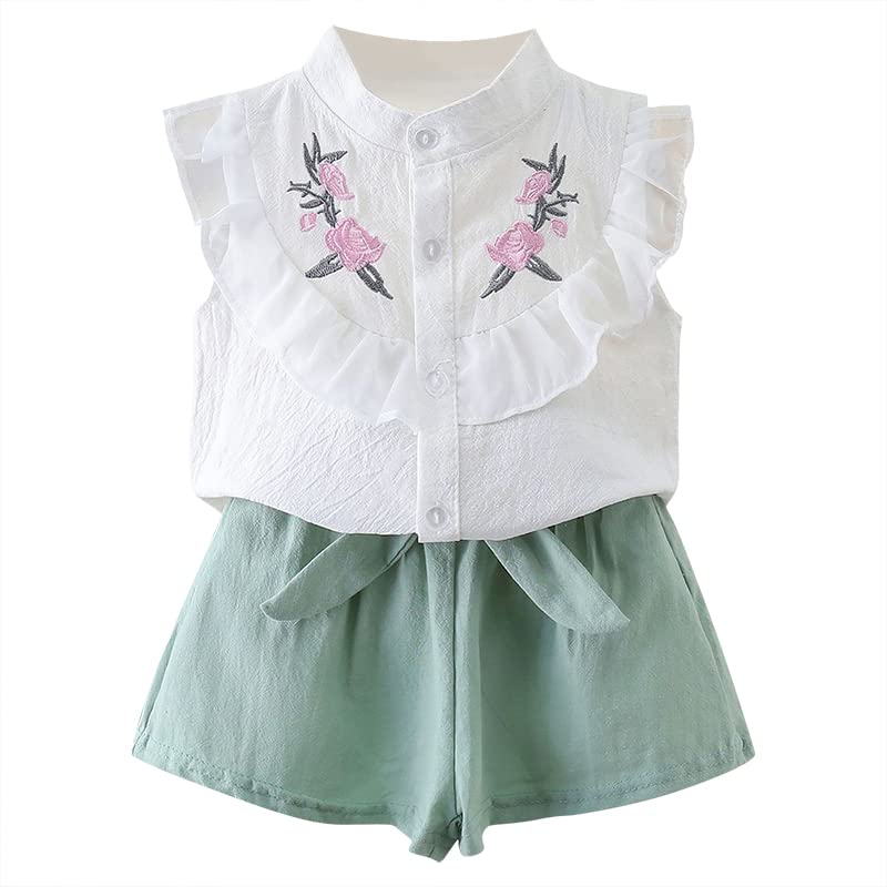 Image of Bold N Elegant Floral Embroidered Cotton Sleeveless Ruffle Top and Shorts Clothing Set for Infant Toddler Baby Girl