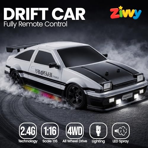 Image of Big Remote Control Car - Silver | 2.4G Rechargeable Remote Control Drift Car with 100m Range | Smoke Effect, LED Lights & Music | High-Speed | Best Gift for Boys & Girls 2 3 4 5 6 7 8+ Years