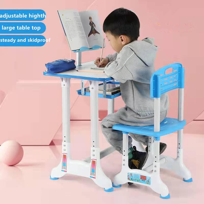 Image of MLU Adjustable Kids Study Table & Chair Set with Book Holder, Storage Tray & Tablet Stand | Height Adjustable Ergonomic Desk for Kids