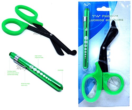 Heavy Duty Reusable Penlight + Fluoride Coated Nurse Doctor Medical Paramedic Trauma Shears Scissors 7.25