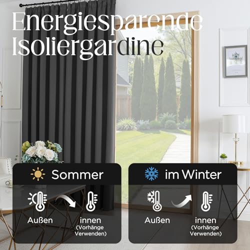 CUCRAF Vorhänge Blickdicht mit Kräuselband 2 Stück H175 x B140 cm Thermovorhang Schallschutz Verdunklungsvorhänge Kälteschutz für… – Ansicht 3