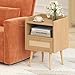 MECHYIN Night Stand Set 2, Nightstands Set of 2 with Charging Station, Rattan Side Tables with Solid Wood Legs, Boho Bedside End Table for Farmhouse Bedroom Dorm Small Space - Natural