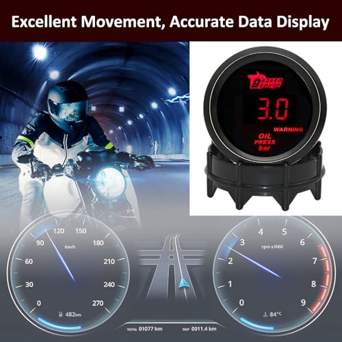 ETOPARS Universelle Auto Öldruckanzeige 2Zoll 52mm Auto Öldruckmesser Messgerät Digitales Bar Öldrucktester Anzeige Öldruck Rot Lichtanzeige Instrument Rauchtönung Len