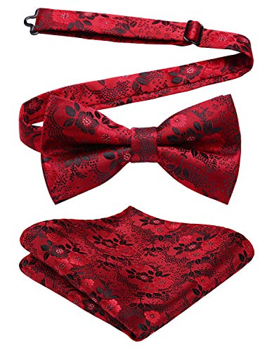 Image of HISDERN Bow Ties for Men Paisley Floral Pre-tied Bowtie Pocket Square Set Men's Formal Bow Ties Wedding Party