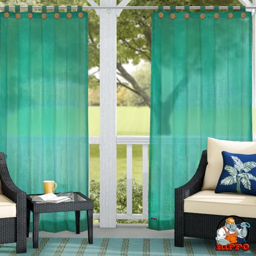 Image of HIPPO High Density Polyethylene 150 GSM Outdoor Loop Curtains Sun Blocking, UV Protection, Light-Filtering Balcony Curtain (Green, 3FTX8FT, 1PC)