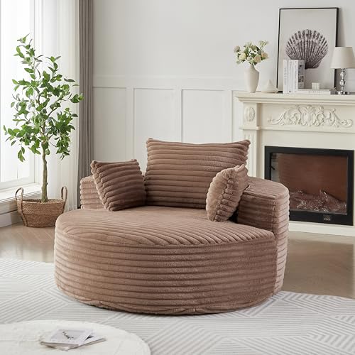 Sillón redondo acolchonado marrón de pana miniatura 1