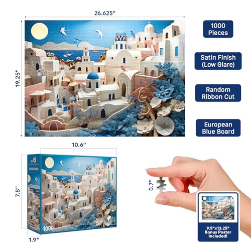 Santorini (#6) – Puzzle de 1000 Piezas para Adultos | Cartón Europeo Premium | Acabado Satinado Antirreflejo | Corte Cinta | Póster de Regalo | Caja para Exhibir | Impreso en EE.UU. | Final Piece Puzzles miniatura 4