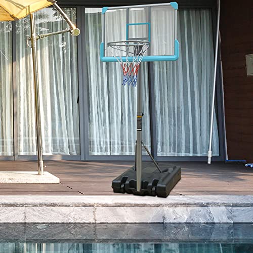 Rakon Portable Pool Basketball Hoop & Goal Basketball System Stand Height Adjustable 3.9Ft -6.4Ft With 37In Backboard & Wheels For Youth Kids Outdoor Indoor Pool Basketball Goal Game Play #TOP5
