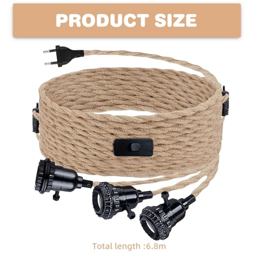Kit suspension corde chanvre E27 sans percer avec prise et interrupteur - 2
