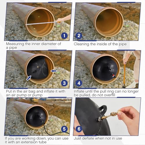 Image of Glooglitter 2 Inch Inflatable Pipe Plug Sewer Test Plug Rubber Plumbing Test Balloon Ball for Sewage Pipeline Inspection (with 39.37 Rubber Extension Hose)