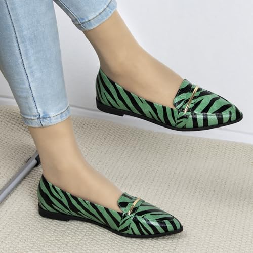Image of Pointy Toe Penny Loafers for Women Dress Office Work Flats Shoes | Comfortable Women's Faux Suede Leather Slip On Flat Loafers for Driving Business Casual Cute Ballet Shoes