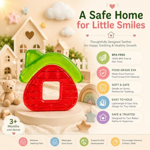 Image of CHICAGOZONE Premium Baby Silicone Teether Ring Toy - BPA Free Soft Teething Toy for Infants, Multi-Texture Sensory Chew Toy, Easy Grip Teether for Babies 3-12 Months, Cute Animal Design (Multicolor) (HOME SHAPE)