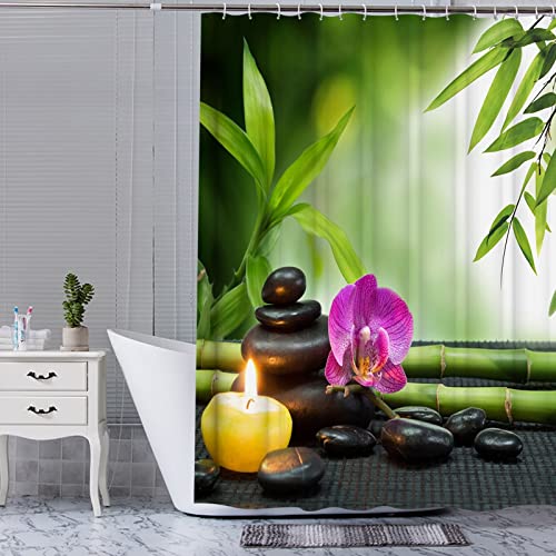 Rideau de douche imprimé bambou 180x200 polyester anti moisissure vert - 5