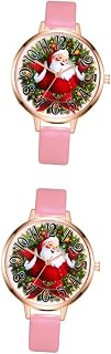 2 Pçs Relógio Fitness Feminino Pulseiras De Relógio Feminino Pulseira De Couro Relógio De Noel Relógio De Floco De Neve Feminino Relógio De Pulso De Natal Relógio De Quartzo