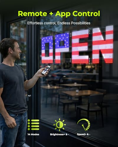 Image of 50 inchx17 inch Large LED Open Sign with Remote and Bluetooth App, Super Bright Open Signs for Business, Dimmable Big Open Sign for Storefront Window Bar Salon Cafes Retail Shops White Red Blue