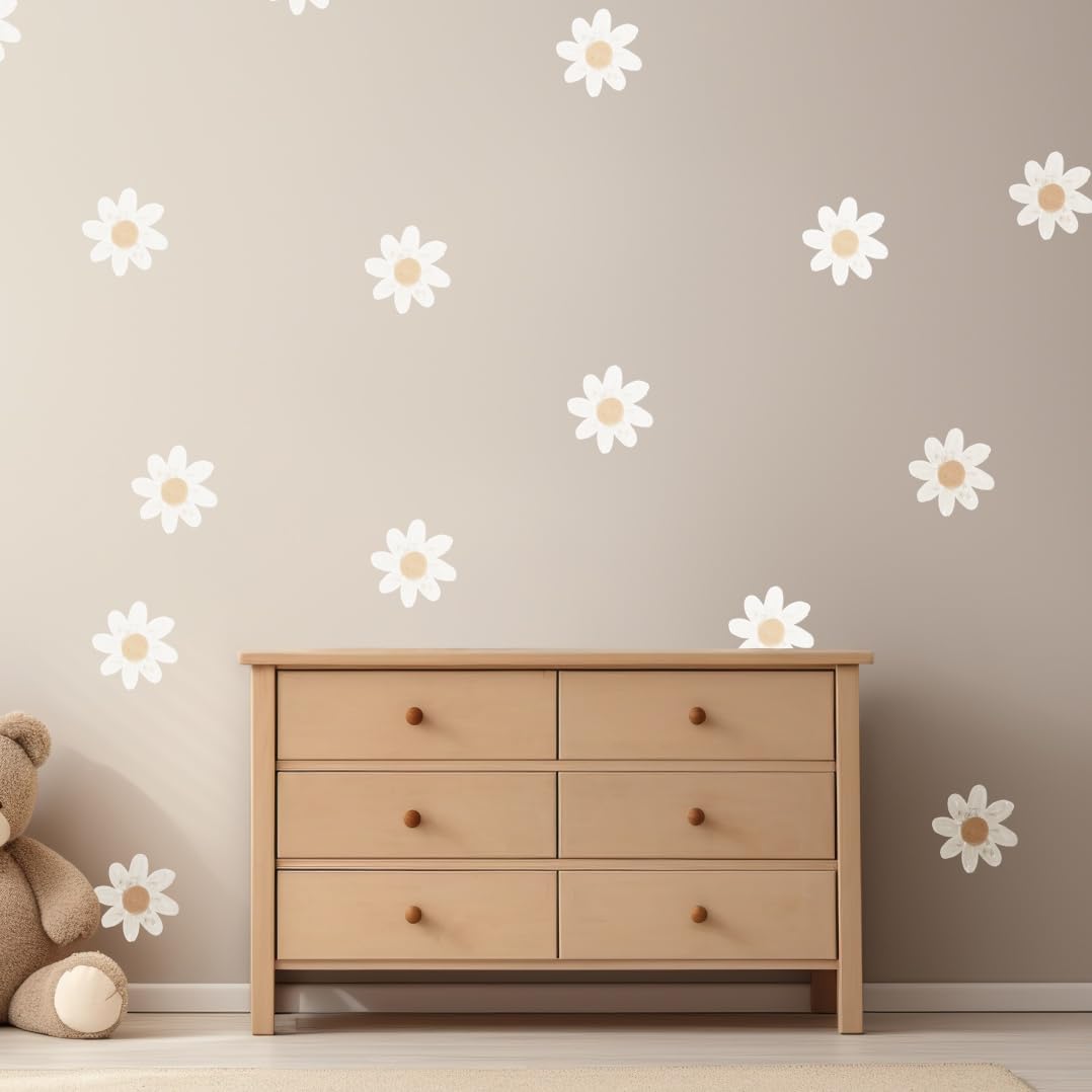 Stickers muraux marguerites TamTamTu lot de 36 fleurs blanches aquarelles pour chambre d'enfant