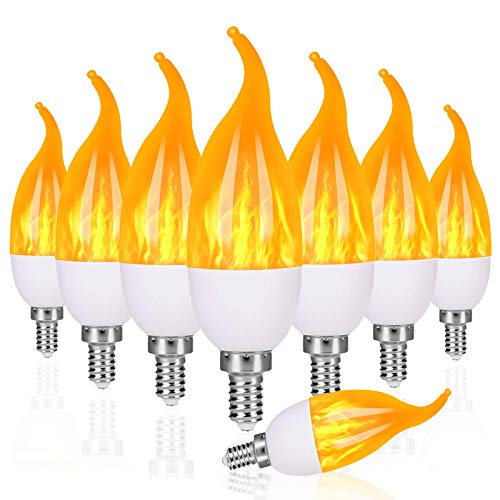 Venforze E12 Flame Bulbs 8 Pack, 3 Mode LED Candelabra Flame Light Bulb 1.2 Watt Warm White Chandelier Flame Bulbs,1800k Candle Light Bulbs, Flame Tip for Christmas Party Decorations