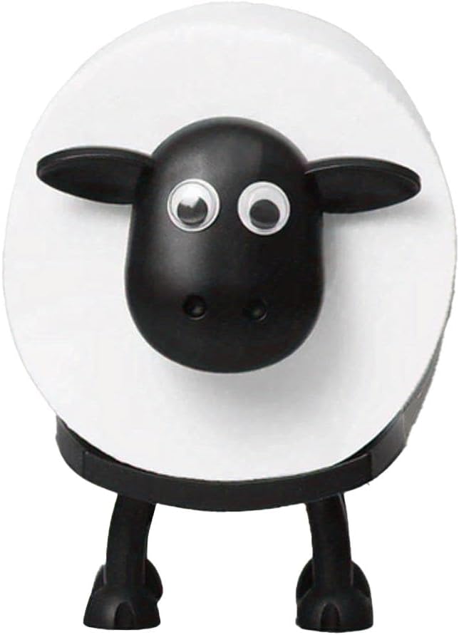 Decorative Sheep Design Toilet Paper Holder, Black and White, Novelty Bathroom Tissue Dispenser, Farmhouse Style Standing Storage (1)