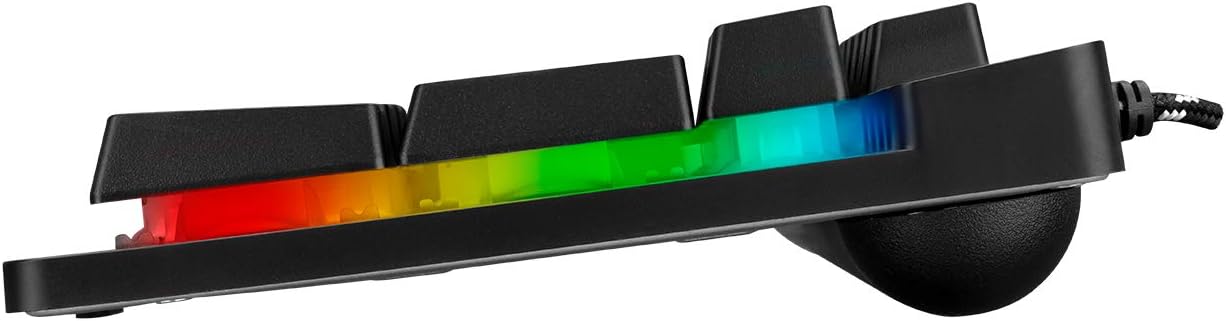 Збоку view of Rampage KM-RX9 keyboard showing rainbow ground illumination