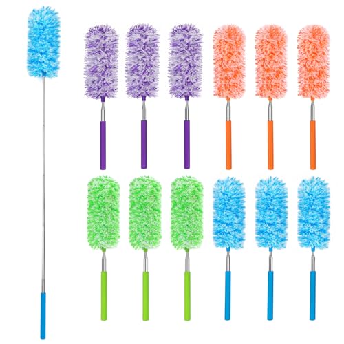 Image of MAVRIZ 12 pcs Microfiber Extendable Duster, Washable & Reusable Duster for Cleaning Small Dusters for Blinds, Electronics, and Furniture