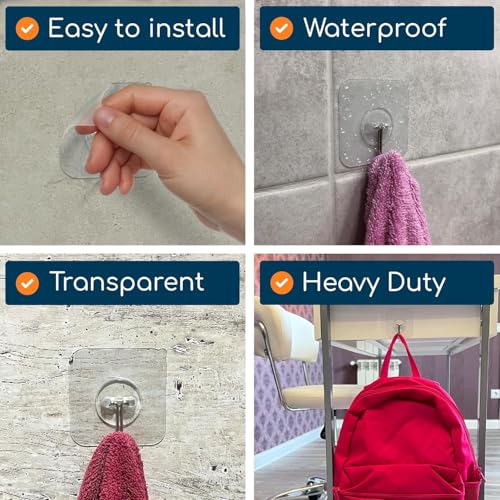 Image of GLUIT Adhesive Wall Hooks for Hanging Heavy Duty No Drill, 22 lbs, 40 pcs