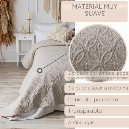 Colcha acolchada boho 200 x 220 cm beige colcha grande para cama de matrimonio y cubre sofá 6