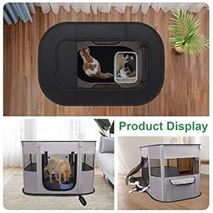   Collapsible-Puppy-Playpen-Cat-Playpen-Crates-for-Dogs-indoor-Portable-Travel-Playpen-Kitten-Foldable-Dog-Cat-kennel-Cage-Enclosed-for-indoor-or-OutdoorsBlack-Grey-