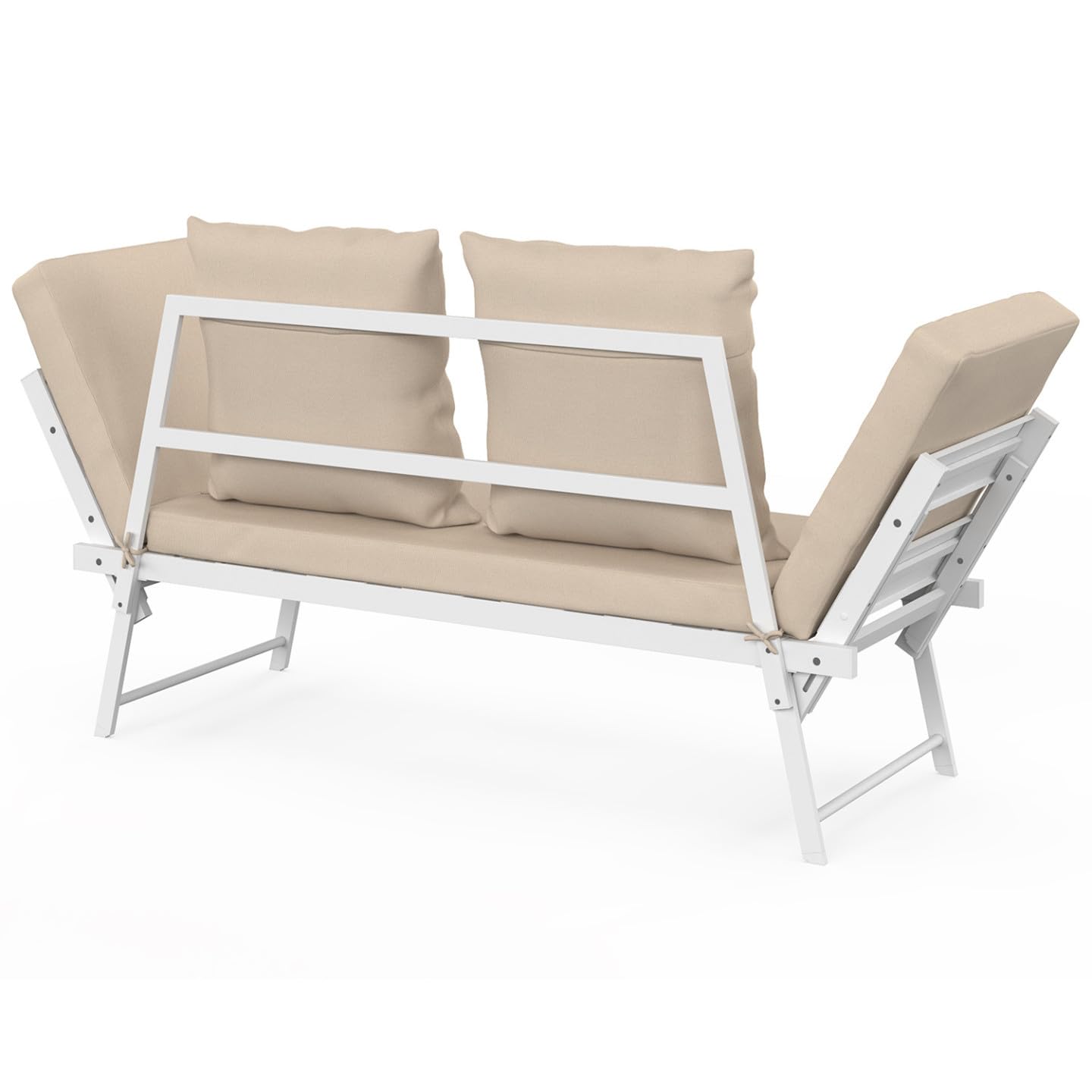 IDMarket - Canapé de Jardin, Banquette Convertible NOLA 2/3 Places avec accoudoirs inclinables métal Blanc et Coussins Beige