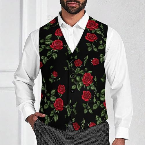 Rose Flower Suit Vests for Men Casual Formal Party Dress Button Waistcoat Vest2