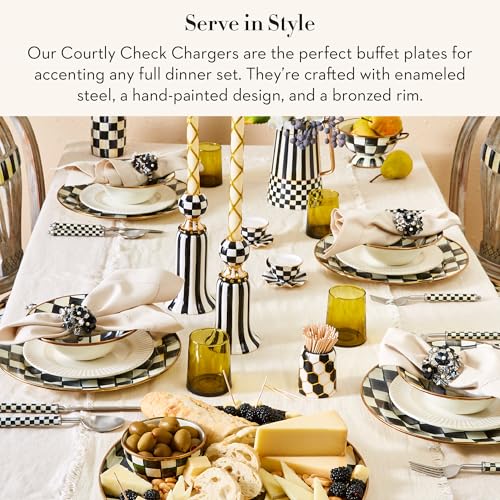 Image of MACKENZIE-CHILDS Enamel Charger Plate Set, Black-and-White Courtly Check