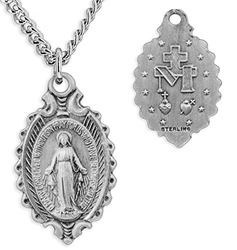 Heartland Store Women's Sterling Silver Scalloped Edge Miraculous Pendant + 18 Inch 2.1mm Rhodium Plated Chain| USA Made3