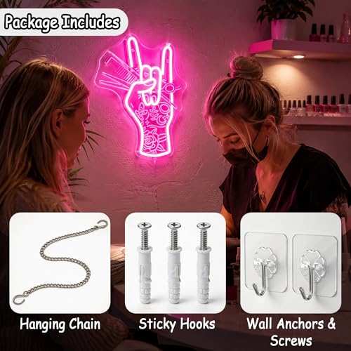 Image of Pink Neon Sign Led Neon Lights Signs for Wall Decor USB Powered Led Signs for Room Decoration-Scissor Hand
