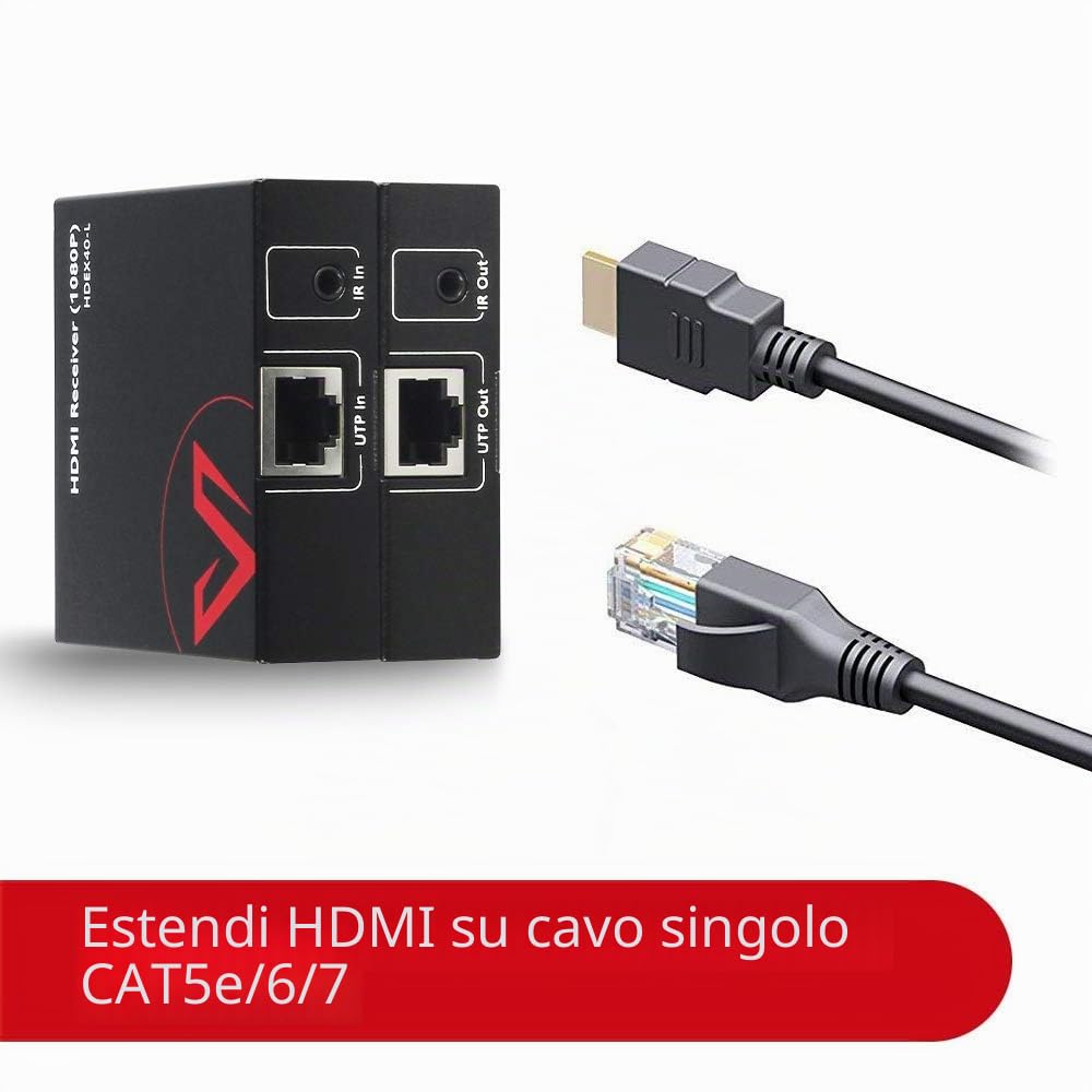 AV Access Estensore HDMI con IR, FullHD 1080p@60Hz fino a 50m/164 piedi, Funzione PoC, Interruttore EQ per Cavo da 30m/50m, Balun HDMI su Cavo Ethernet Cat5e/6a/7
