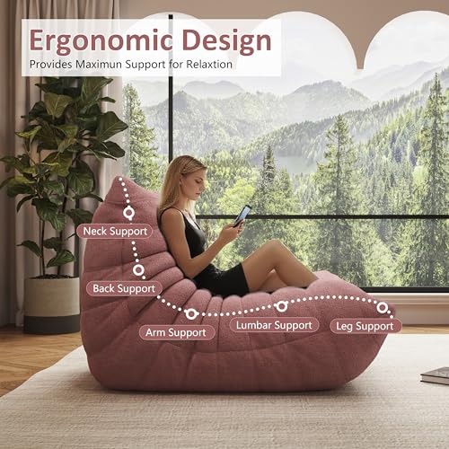 Image of Giant Bean Bag Chair for Adults,Comfy Lazy Fireside Accent Chair with Memory Foam,Cozy Single Floor Sofa Couch Boneless Chaise Lounge for Living Room Bedroom Gaming Room(Pink,1Seater)