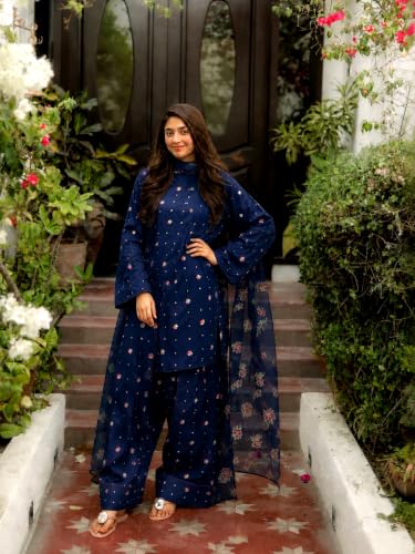 Image of ANNI DESIGNER Farshi Salwar Suit for Women | Viscose Blend Embroidered Straight Kurta with Dupatta | Farsi Farasi Parsi Ethnic Outfit | Indian Office Party Traditional Clothing Fashion