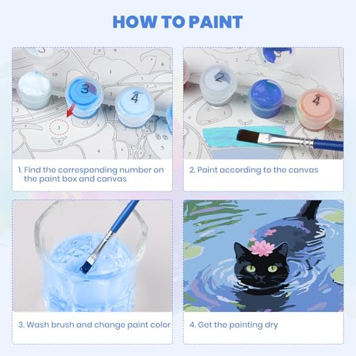 MXJSUA Black Cat Framed Paint by Numbers Kit for Adults Beginner with Wooden Easel, Lotus Flowers Adults' Paint-by-Numbers on Canvas, Easy DIY Acrylic Number Painting for Home Decor Gifts, 20x30cm — view 4
