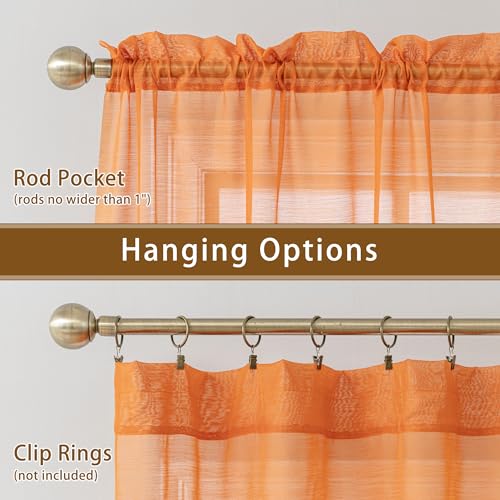 Image of Orange Sheer Curtains 108 Inches Extra Long, Privacy Semi Sheer Curtains for Living Room Bedroom, Light Filtering Rod Pocket Voile Window Drapes 2 Panels Set, Each 42 inch W x 108 inch L