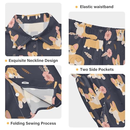 Image of Sunflower Floral Yellow Black Short Sleeve Hawaiian Button Down Shirts and Short Sets for Boys Toddler Summer Outfits