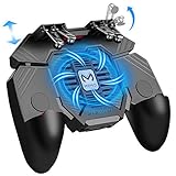 Mobile Game Controller w/ L1R1 L2R2 Triggers [ 6 Finger ], PUBG/COD Mobile Controller w/Cooling Fan & 1200mAh Power Bank, Gaming Grip Joystick Gamepad, Shoot Aim Keys for 4.7-6.5' Android iOS Phone
